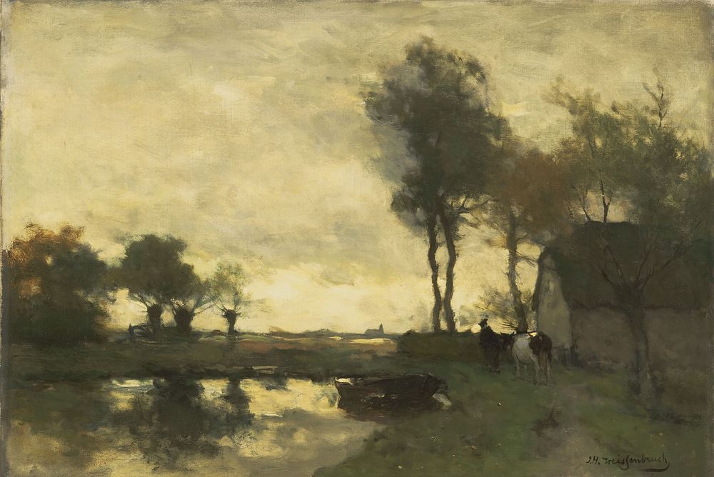 Landschap met boerderij bij een plas (1870 - 1903) by Johan Hendrik Weissenbruch