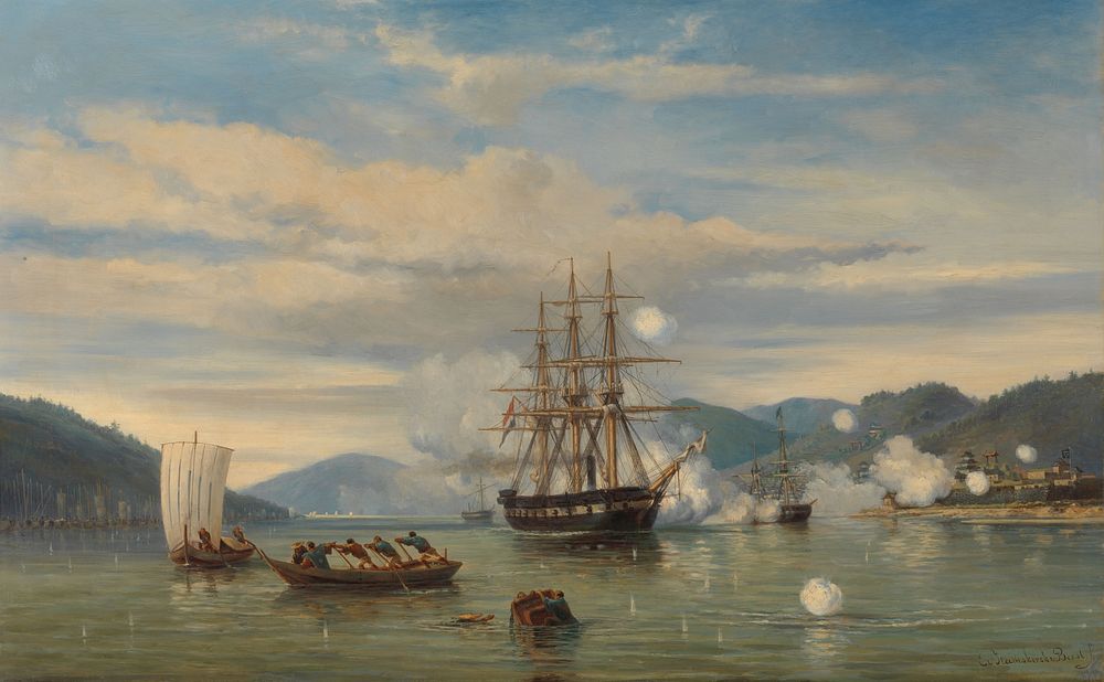 HMS Steam-Powered Battleship Medusa Opening the Shimonoseki Straits (1864) by jonkheer Jacob Eduard van Heemskerck van Beest