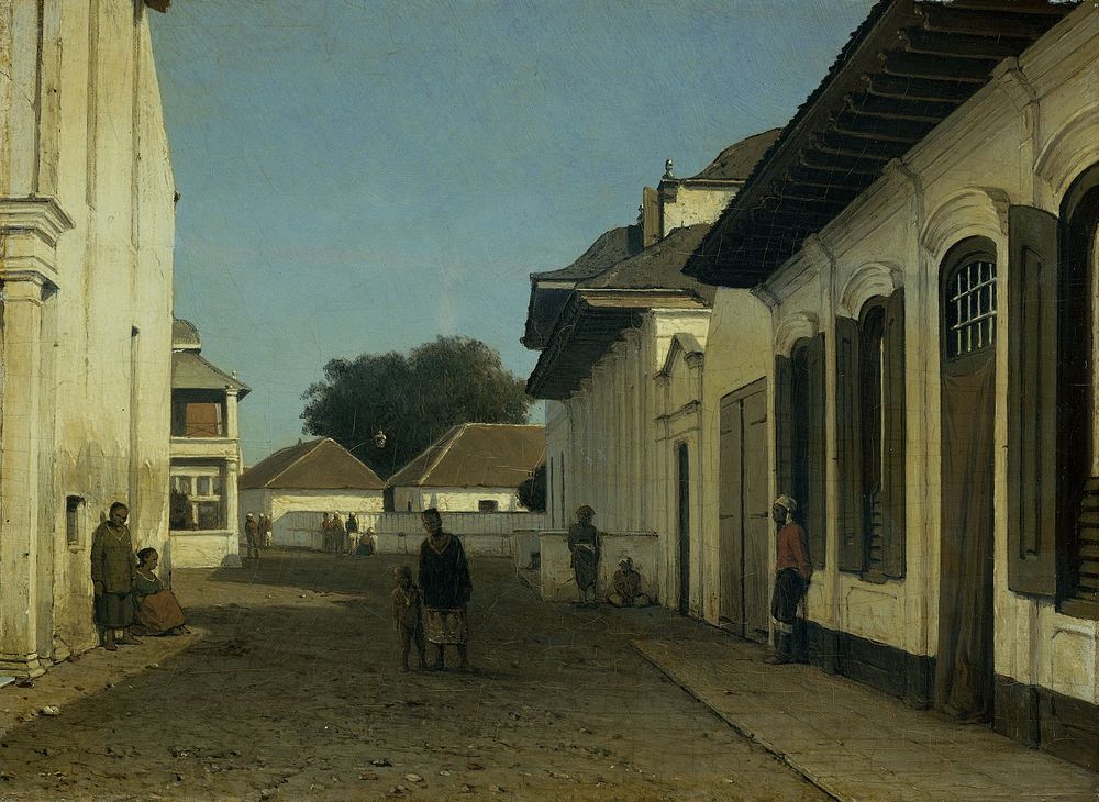 Een straat in het oude deel van Batavia (c. 1860 - c. 1880) by Jan Weissenbruch