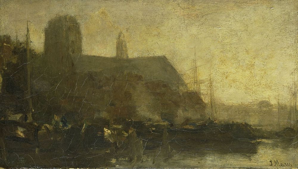 Schepen in de haven van Dordrecht (1880 - 1899) by Jacob Maris