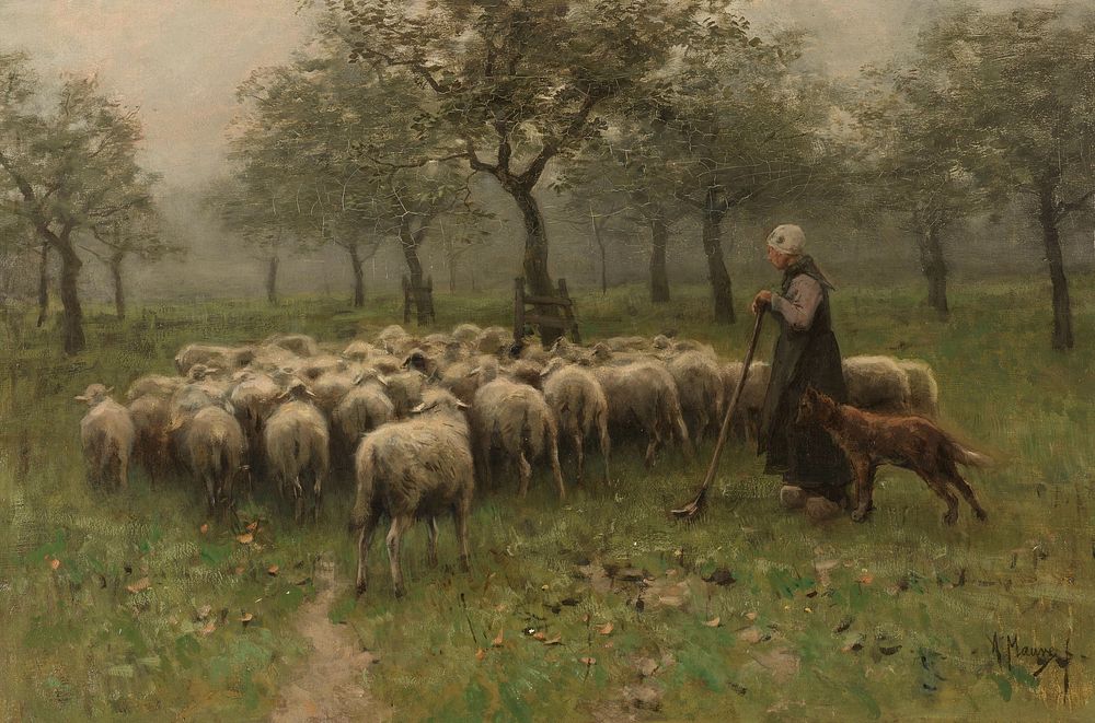 Shepherdess with a Flock of Sheep (c. 1870 - c. 1888) by Anton Mauve
