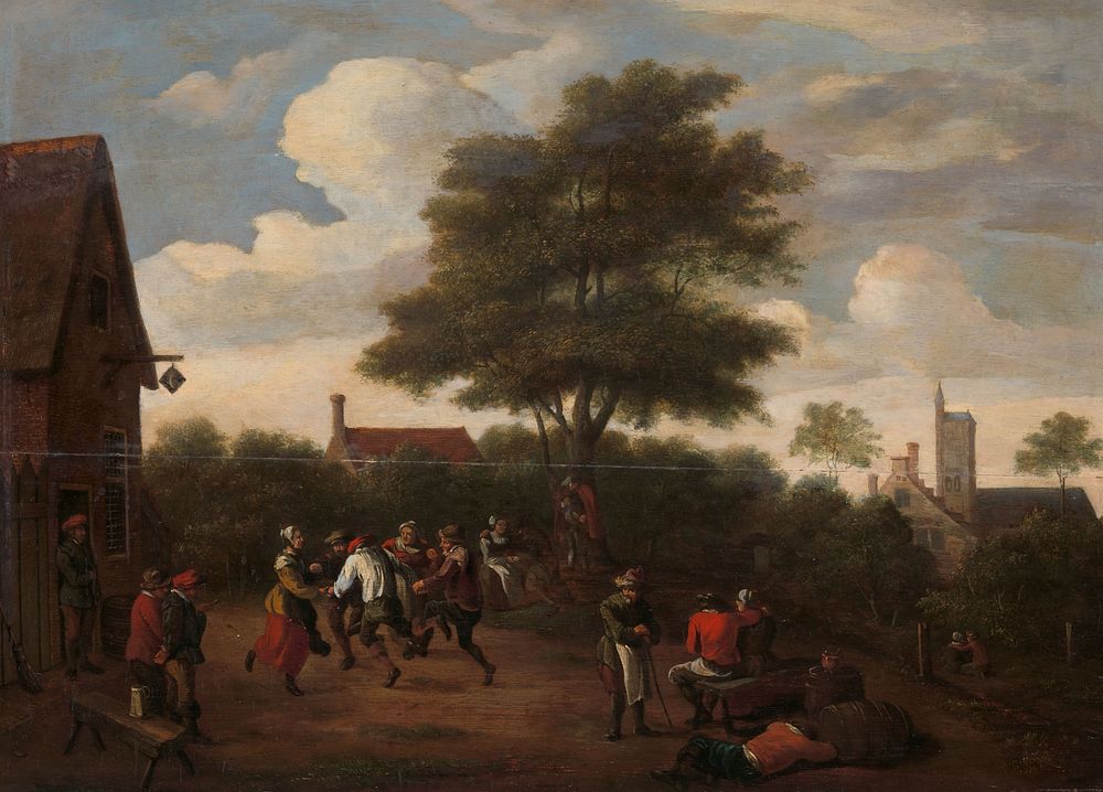 Peasants Dancing Outside the Crescent Tavern (in or after c. 1660) by David Teniers II