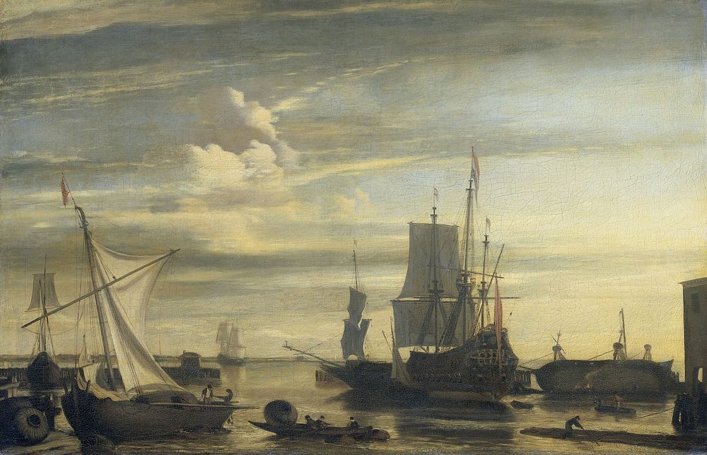 Harbor at Sunset (1675 - 1699) by Jan Claesz Rietschoof and Emanuel de Witte