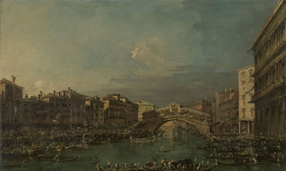 Regatta on the Grand Canal, near the Rialto Bridge, Venice (1780 - 1793) by Francesco Guardi