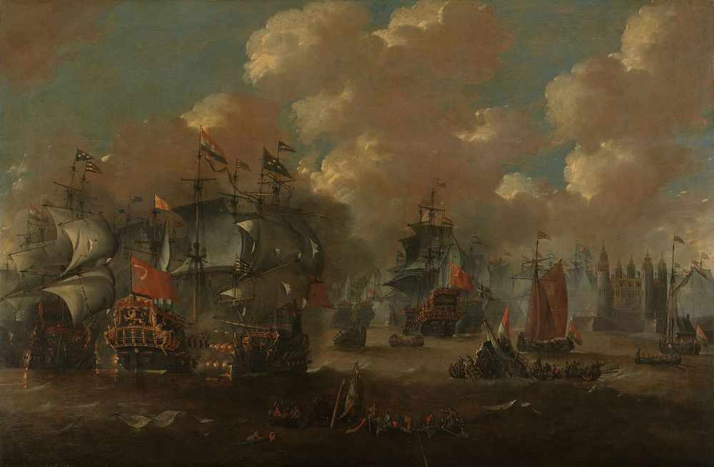 The Battle of the Sound with the Eendracht Engaging Two Swedish Warships, 1658 (c. 1670) by anonymous and Peter van de Velde