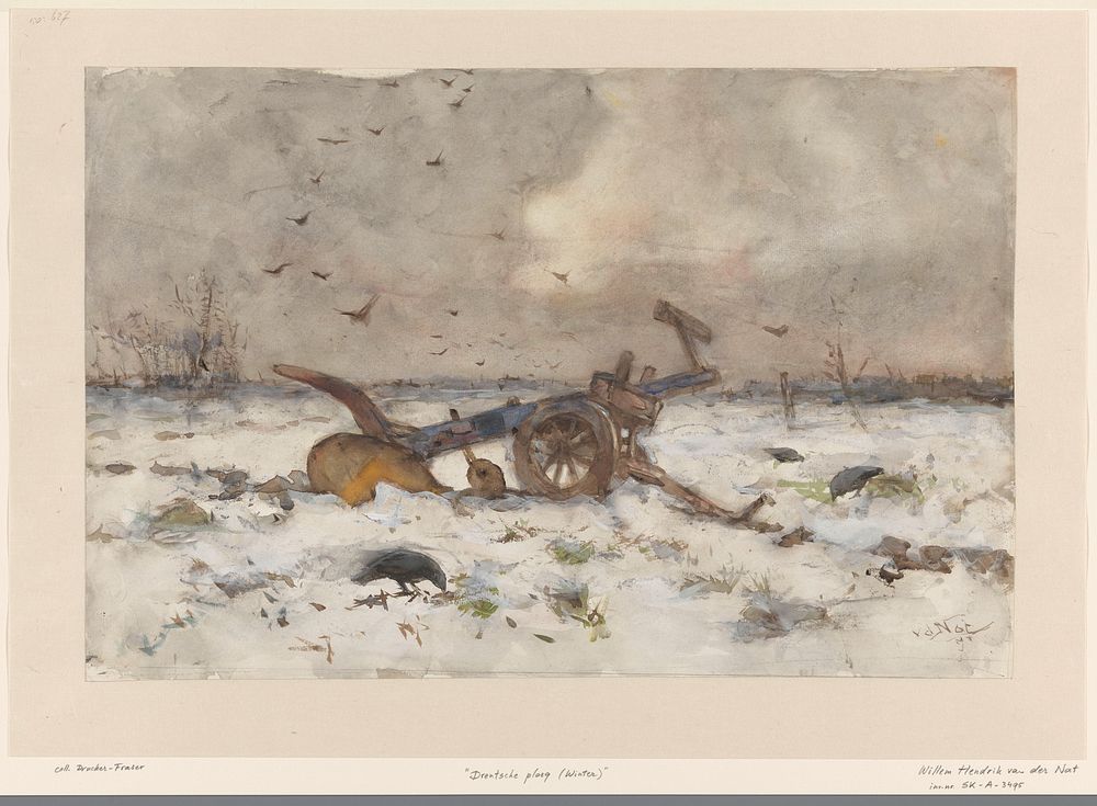Ploeg op besneeuwde akker (1874 - 1929) by Willem van der Nat