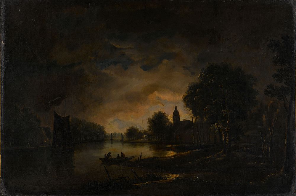 River View by Moonlight (c. 1850 - c. 1875) by Aert van der Neer
