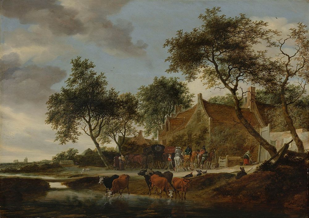 The watering place (1660) by Salomon van Ruysdael