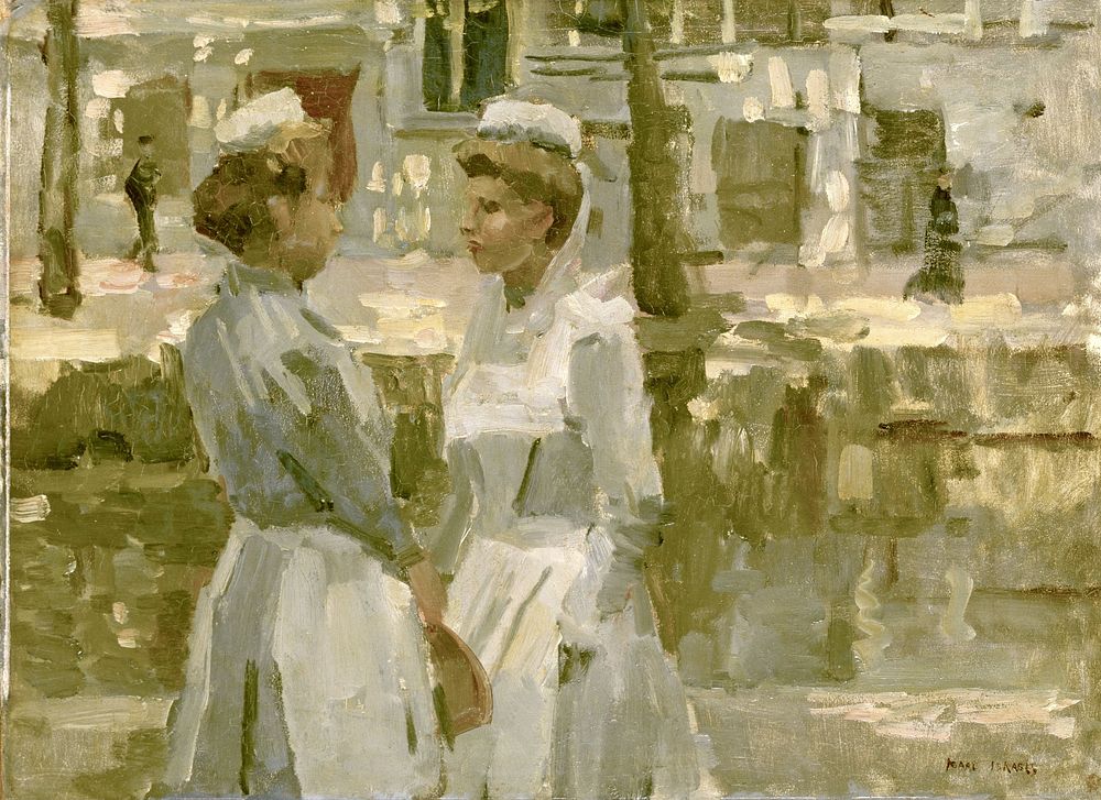 Dienstmeisjes op de Leidsegracht (c. 1890 - c. 1900) by Isaac Israels