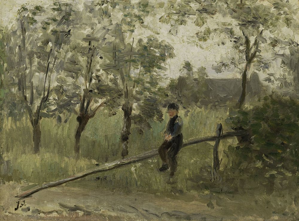 Country Boy on a Pole Barrier (1900 - 1911) by Jozef Israëls