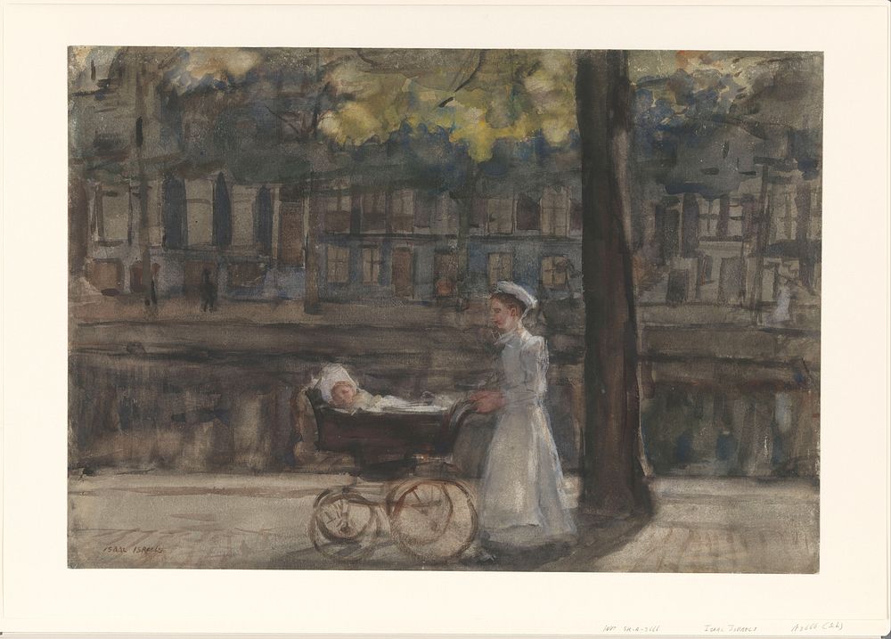 Dienstmeisje met kinderwagen op de Keizersgracht (c. 1875 - c. 1904) by Isaac Israels