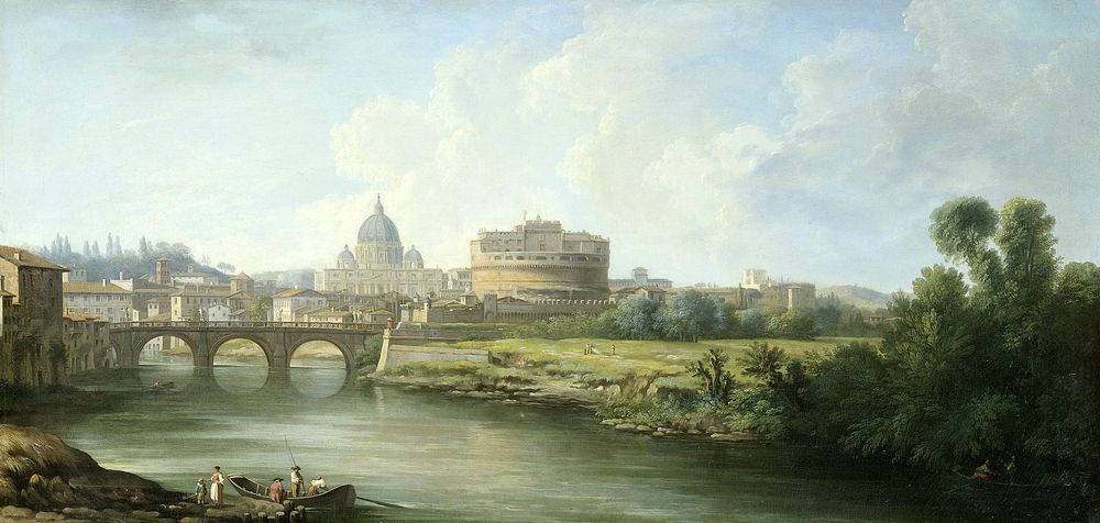 View of the Castel Sant'Angelo in Rome (1750 - 1800) by Pierre Antoine Demachy and Caspar van Wittel
