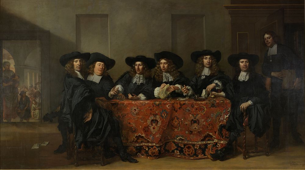 Six Regents and the Housemaster of the Oudezijds Institute for the Outdoor Relief of the Poor, Amsterdam, 1675 (1675) by…