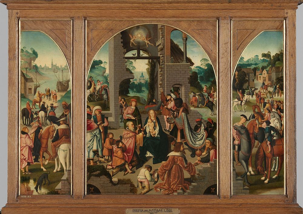 Triptych with Adoration of the Magi (center and inner wings), Saint Antony Abbot (left, outer wing) and Saint Adrian (right…