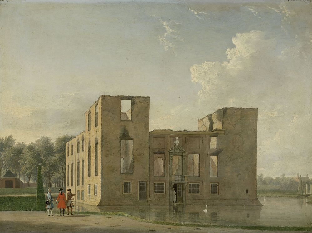 Rear View of Berckenrode Castle in Heemstede after the Fire (1747) by Jan ten Compe