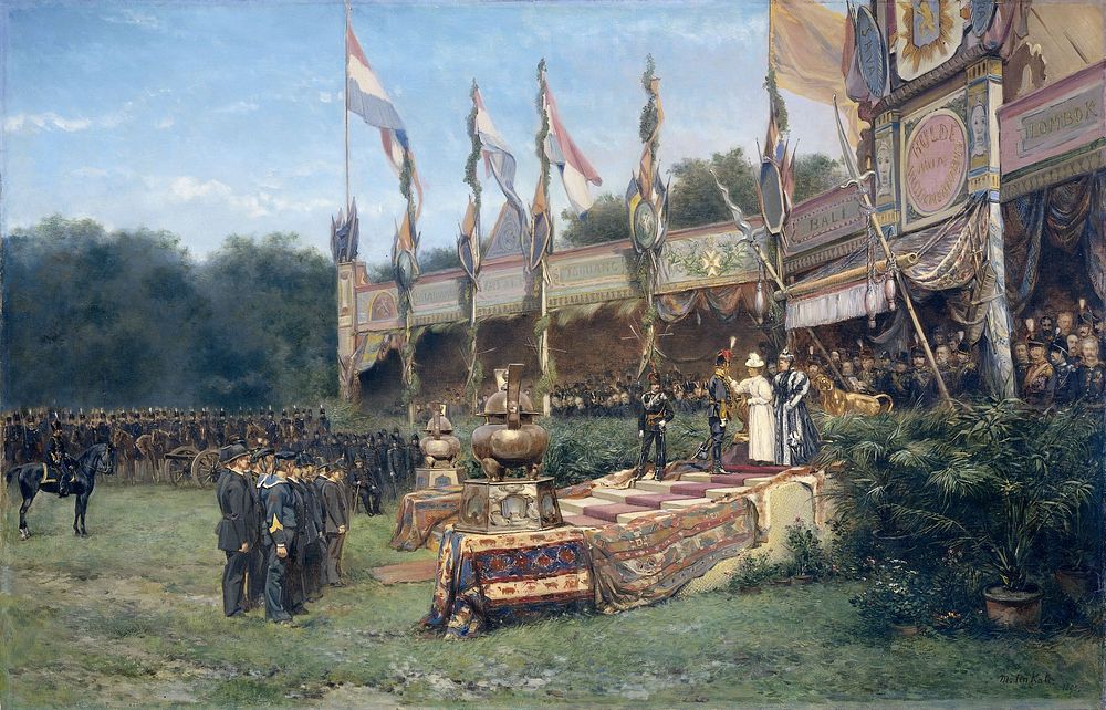 Uitreiking van het Lombokkruis door Koningin Wilhelmina op het Malieveld in Den Haag, 6 juli 1895 (1895) by Mari ten Kate