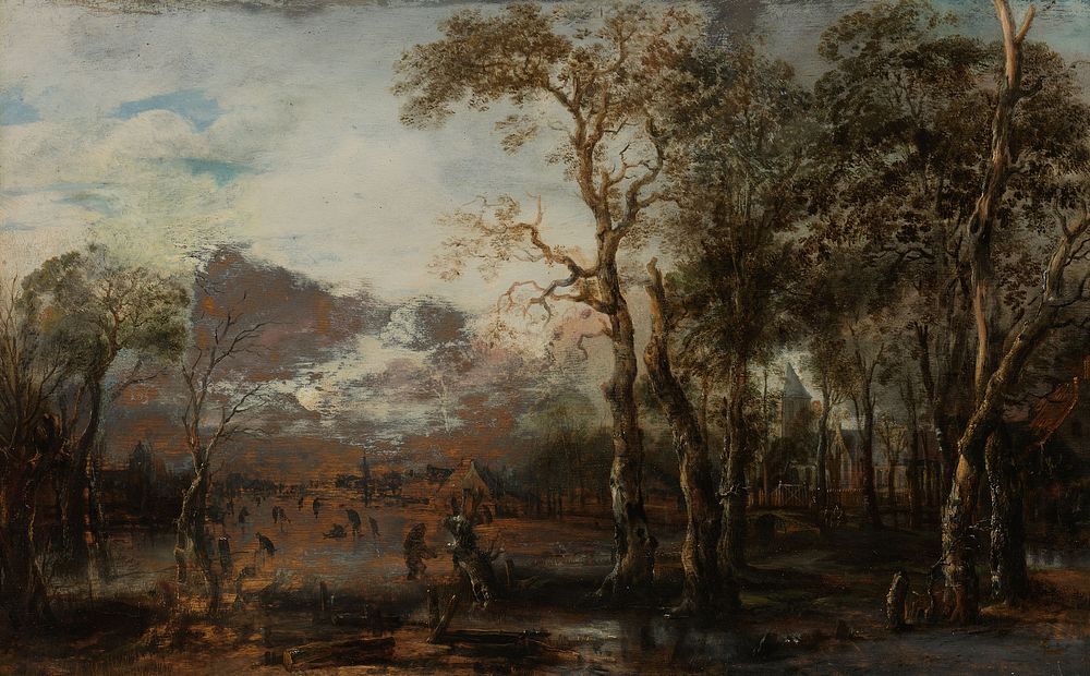 Wooded Landscape with Hunter/Winter Landscape (c. 1642 - 1643) by Aert van der Neer