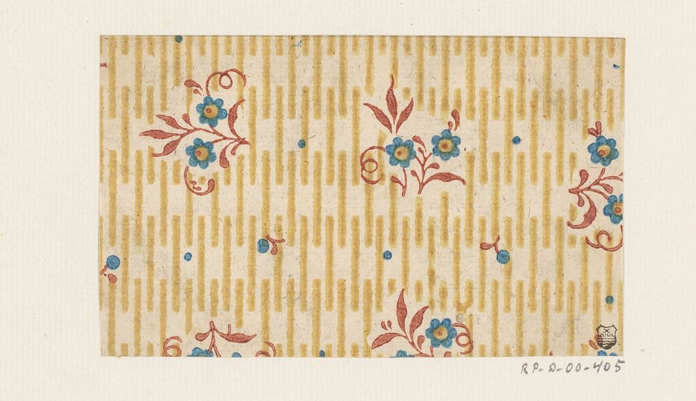 Blad met alternerend strooipatroon van bloemen op lijnenfond (1700 - 1850) by anonymous