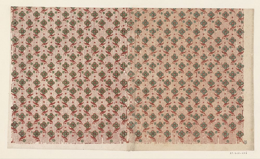 Blad met strooipatroon van bloem met een lijnenfond (1700 - 1850) by anonymous