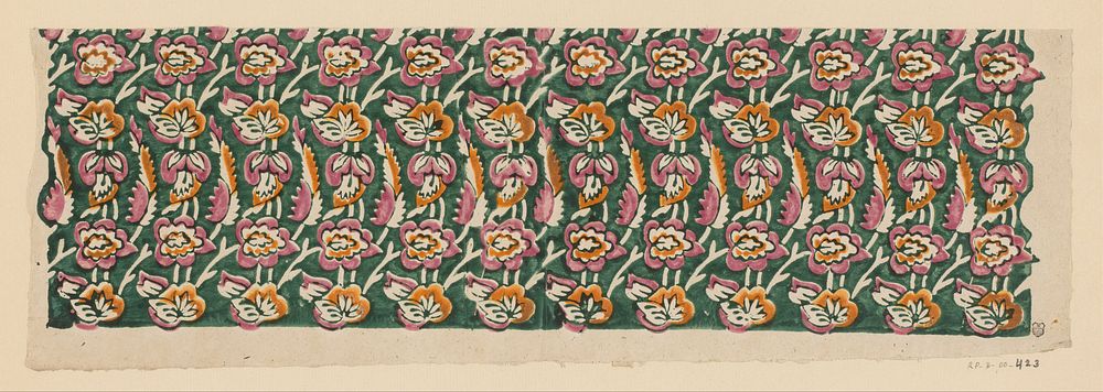Blad met banenpatroon van uitgespaarde bloemen (1700 - 1850) by anonymous