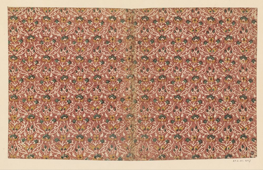 Blad met regelmatig strooipatroon van uitgespaarde bloemen (1700 - 1850) by anonymous