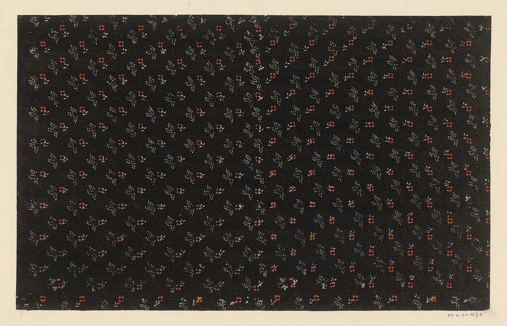 Blad met alternerend strooipatroon van bloemmotief en takje in punten (1800 - 1900) by anonymous