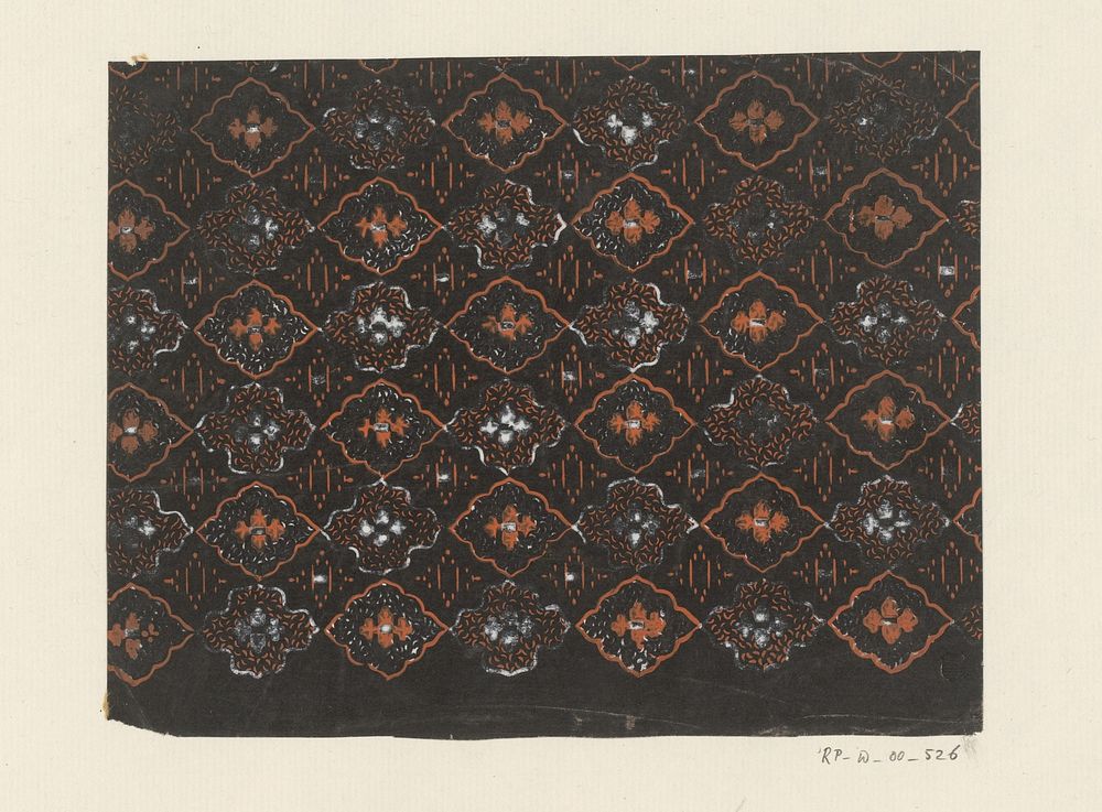 Blad met ruitenpatroon met onder andere rozet als veldvulling (1800 - 1900) by anonymous