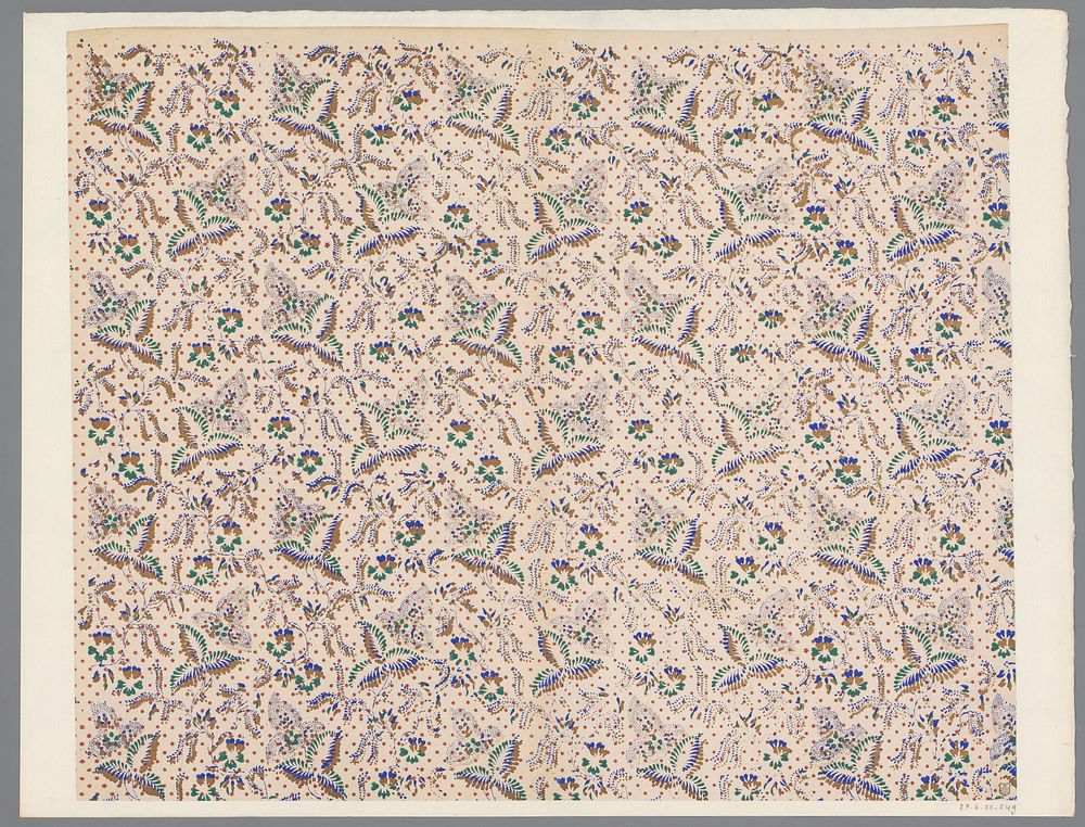 Blad met strooipatroon van bladmotieven met punten en sterretjes (1800 - 1900) by anonymous