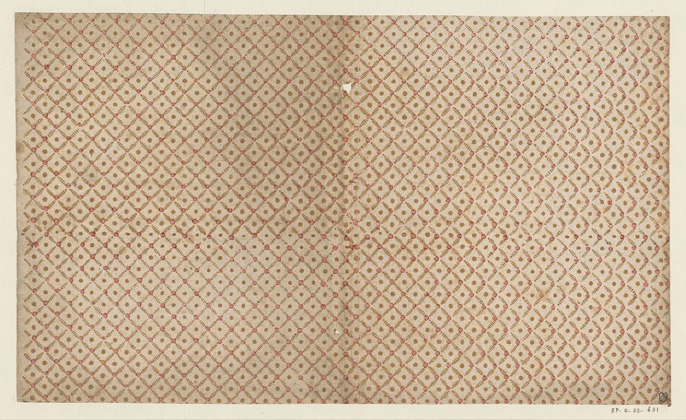 Blad met ruitenpatroon met punt als veldvulling en overhoekse punten (1750 - 1900) by anonymous