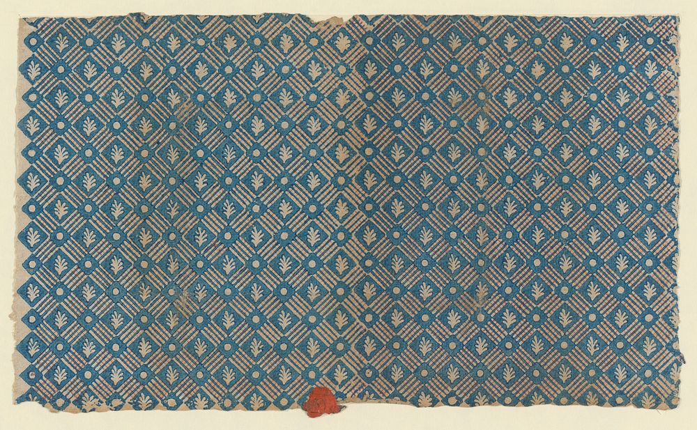 Blad met ruitenpatroon met uitgespaard takje en overhoekse uitgespaarde stip (1750 - 1900) by anonymous
