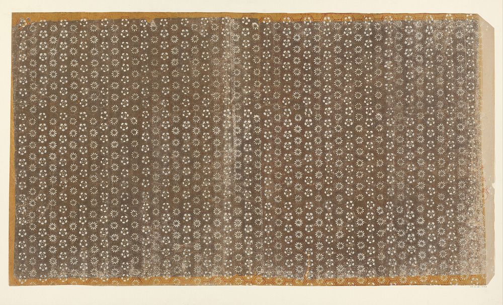 Blad met rasterpatroon van zeshoeken gevuld met bloemmotieven (één van zes identieke bladen) (1850 - 1950) by anonymous