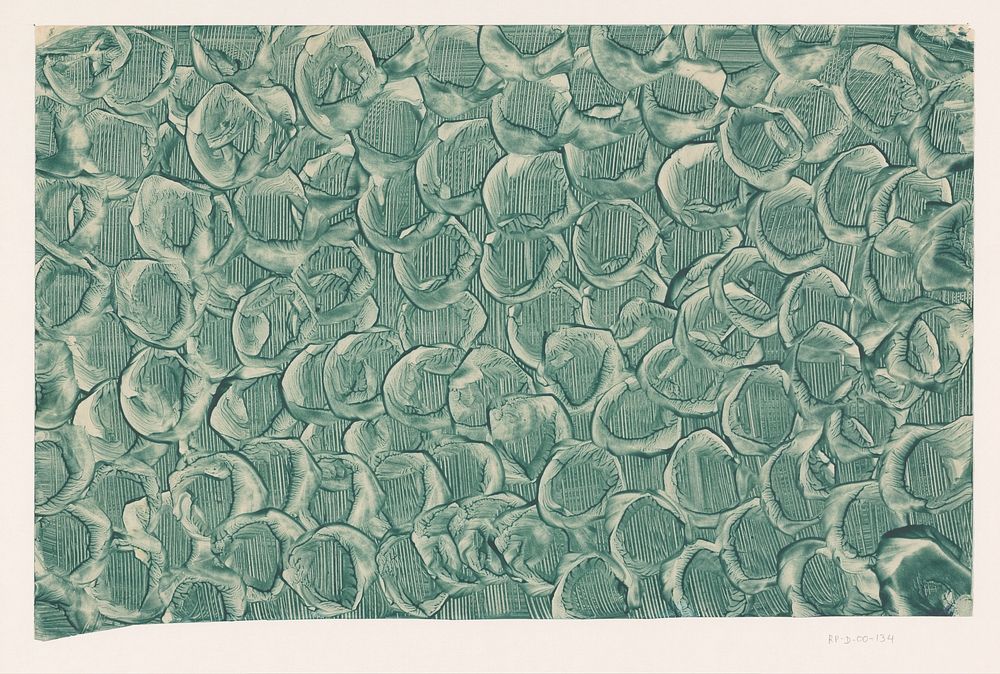 Gestreken stijfselverfpapier in groen met ingekraste lijnen en ingedrukt wielmotief (1850 - 1950) by anonymous