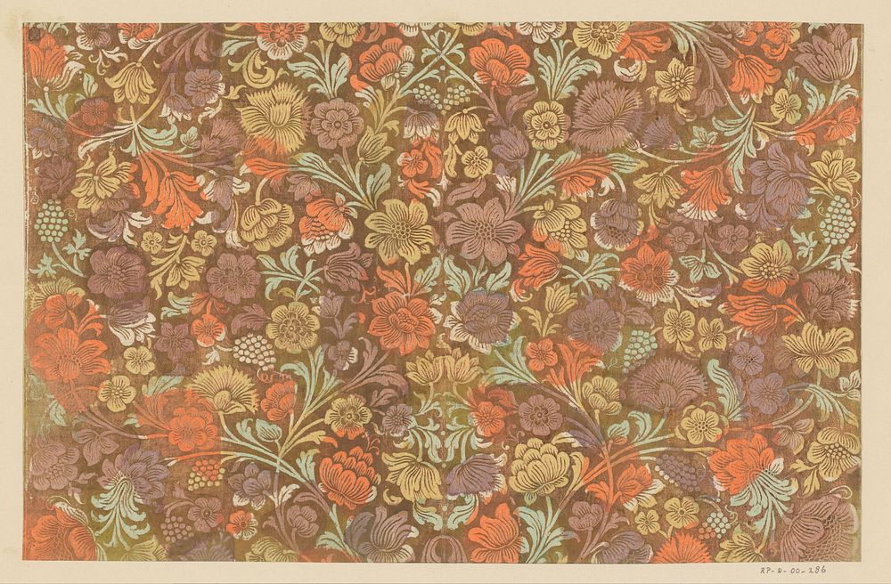 Blad met bloemen en vruchten (1750 - 1800) by anonymous