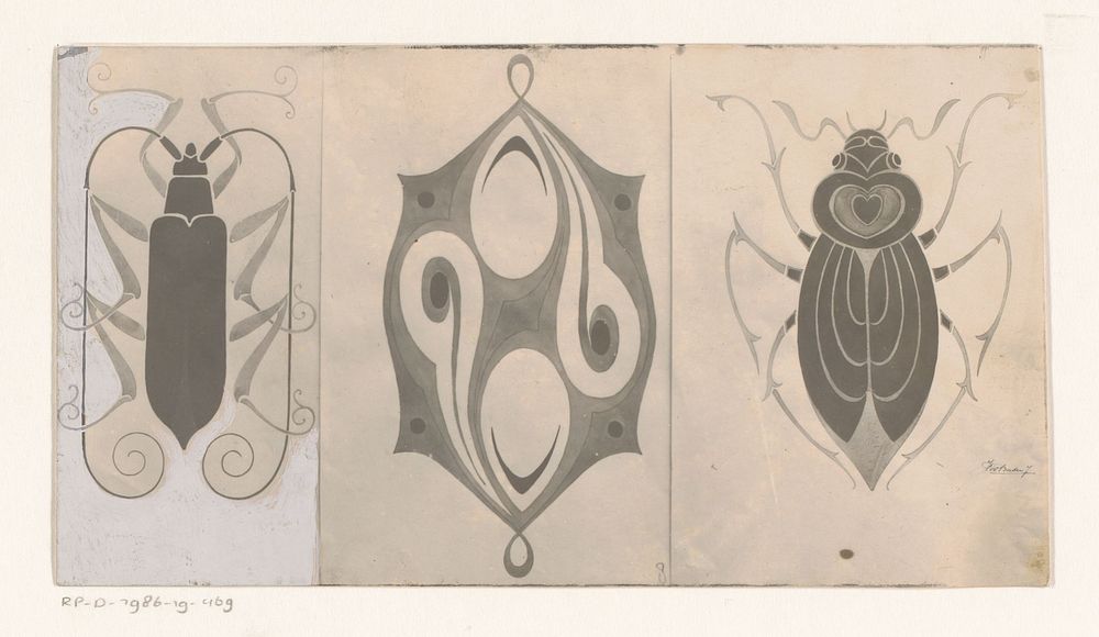 Fotoreproductie van ornamenten, waarvan twee met insecten (1910 - 1986) by anonymous and Jan van der Borden