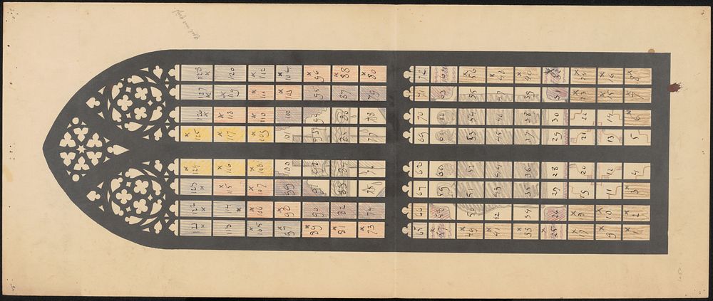 Kleurenschema met cijferaanduiding voor een glas in lood raam (1878 - 1938) by Richard Nicolaüs Roland Holst