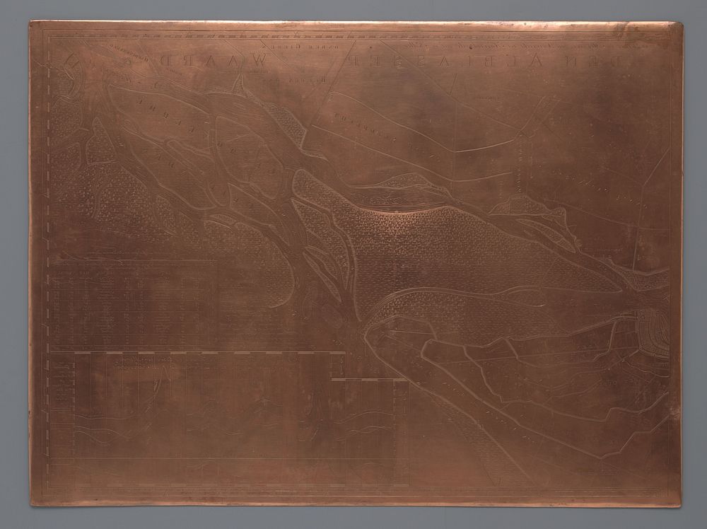 Koperplaat met een kaart van de rivier de Merwede (in or after 1741) by David Coster, Jan van Jagen, Melchior Bolstra and…