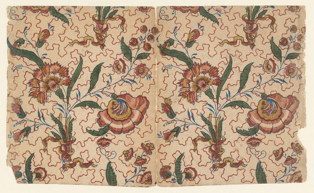 Twee bladen met bloemboeketten tussen kronkellijnen (c. 1700 - c. 1850) by anonymous