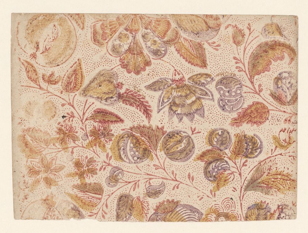 Blad met strooipatroon van bloemen en vruchten (c. 1700 - c. 1850) by anonymous