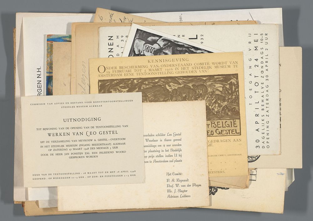 Tentoonstellingsdocumentatie en artikelen met betrekking tot Leo Gestel (c. 1911 - c. 1981) by diverse vervaardigers