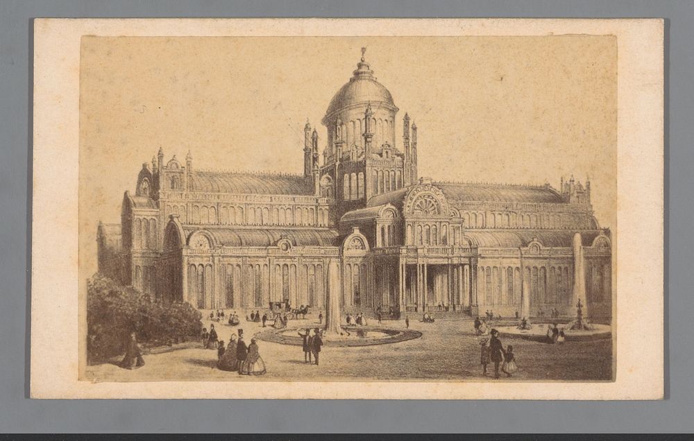 Fotoreproductie van een tekening, voorstellende een exterieur van het Paleis voor Volksvlijt te Amsterdam (c. 1865 - c.…