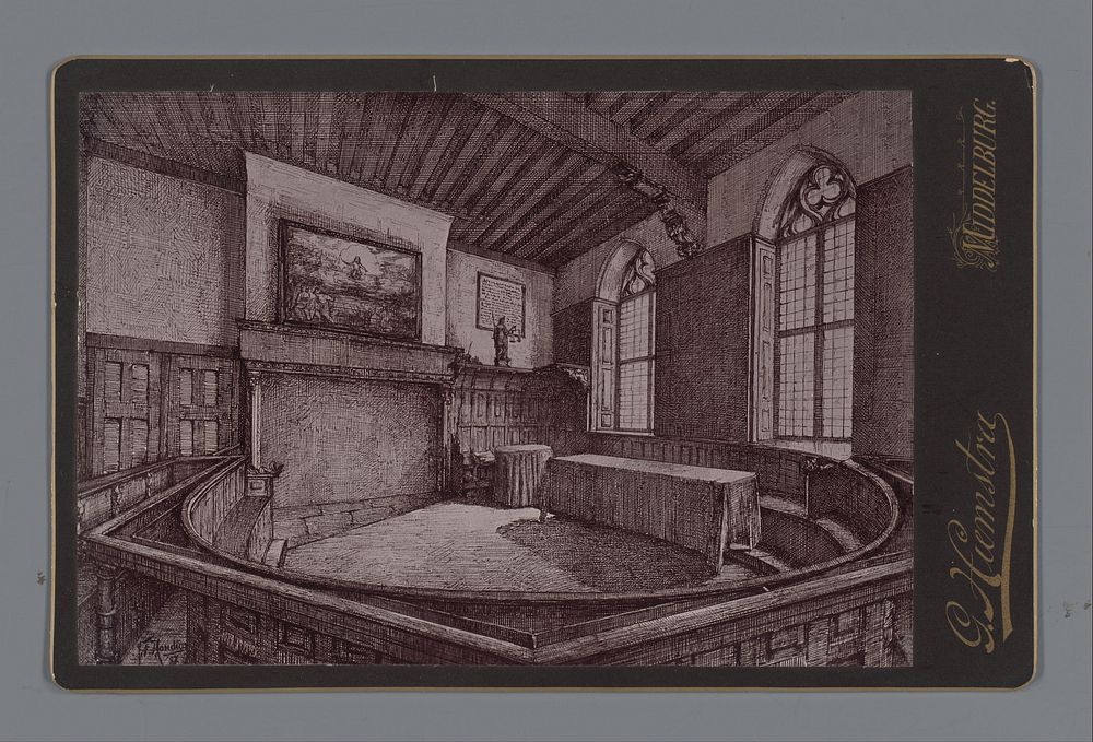 Fotoreproductie van een prent van een interieur te Middelburg (1880 - 1891) by Gerben Hiemstra and anonymous