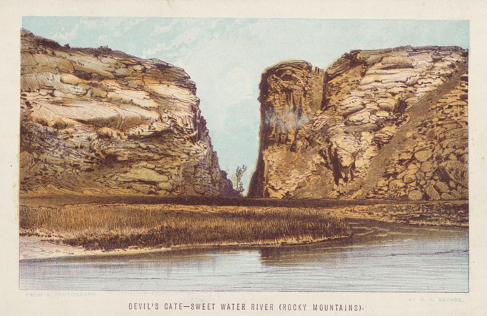 Devil's Gate bij Sweetwater River, Wyoming (1870 - 1875) by anonymous, Charles Roscoe Savage and Thomas Nelson and Sons