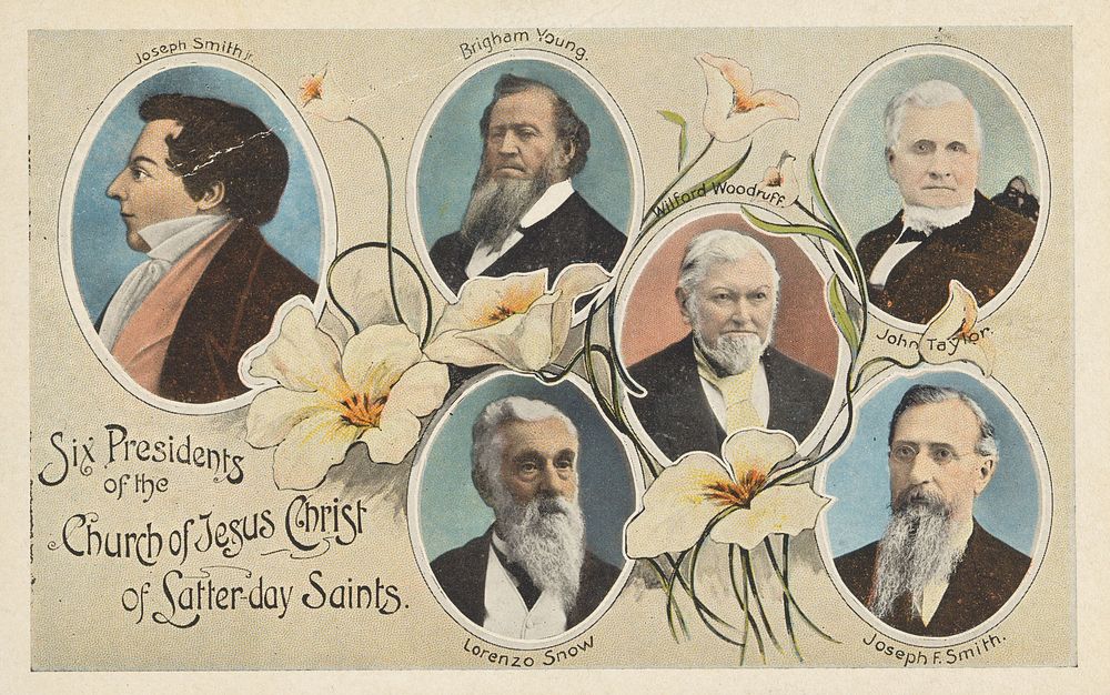 Zes leiders van de Mormonen (1908 - 1928) by anonymous, anonymous, anonymous, Curteich and Souvenir Novelty Co