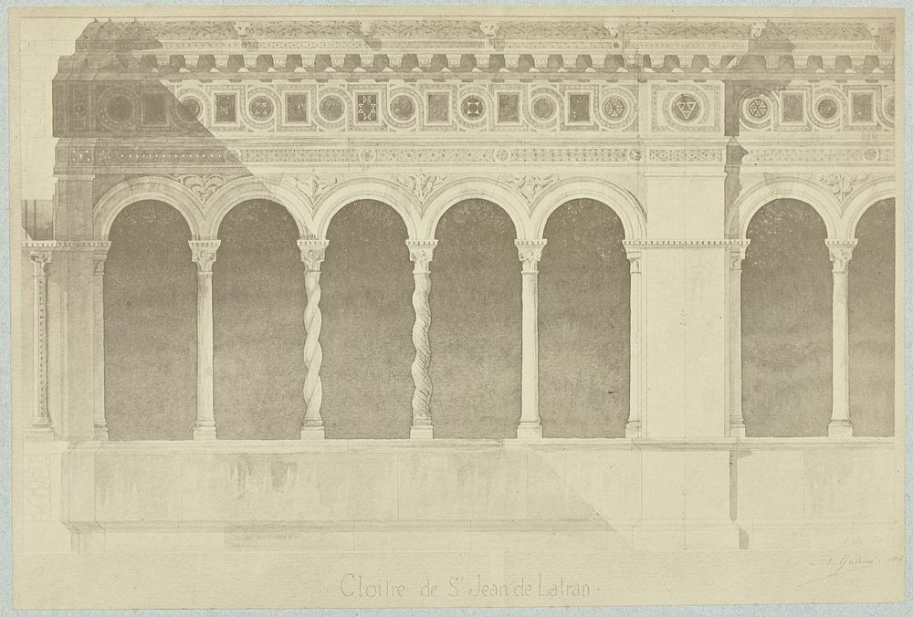 Fotoreproductie van een tekening van zuilen in de kloostergang van Sint-Jan van Lateranen (1860 - 1880) by Jean Pierre…
