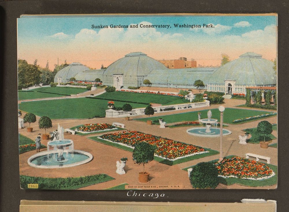 Sunken Gardens and Conservatory, Washington Park (c. 1928) by anonymous and Curt Teich and Company