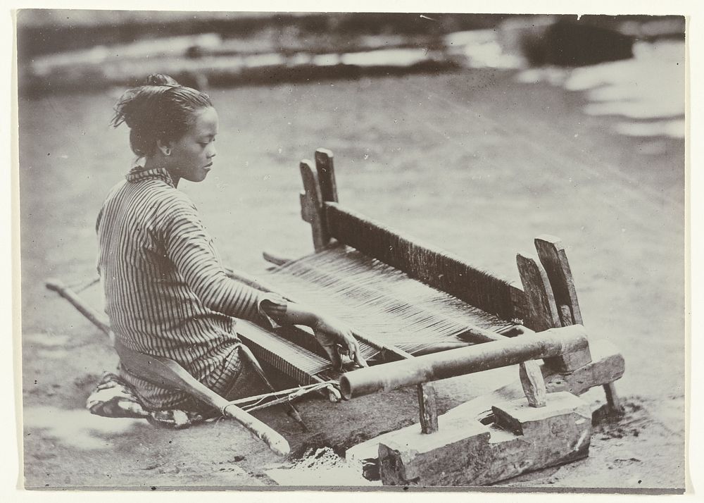 Javanese Woman Weaving Cloth on a Loom (c. 1867 - c. 1910) by Kassian Céphas