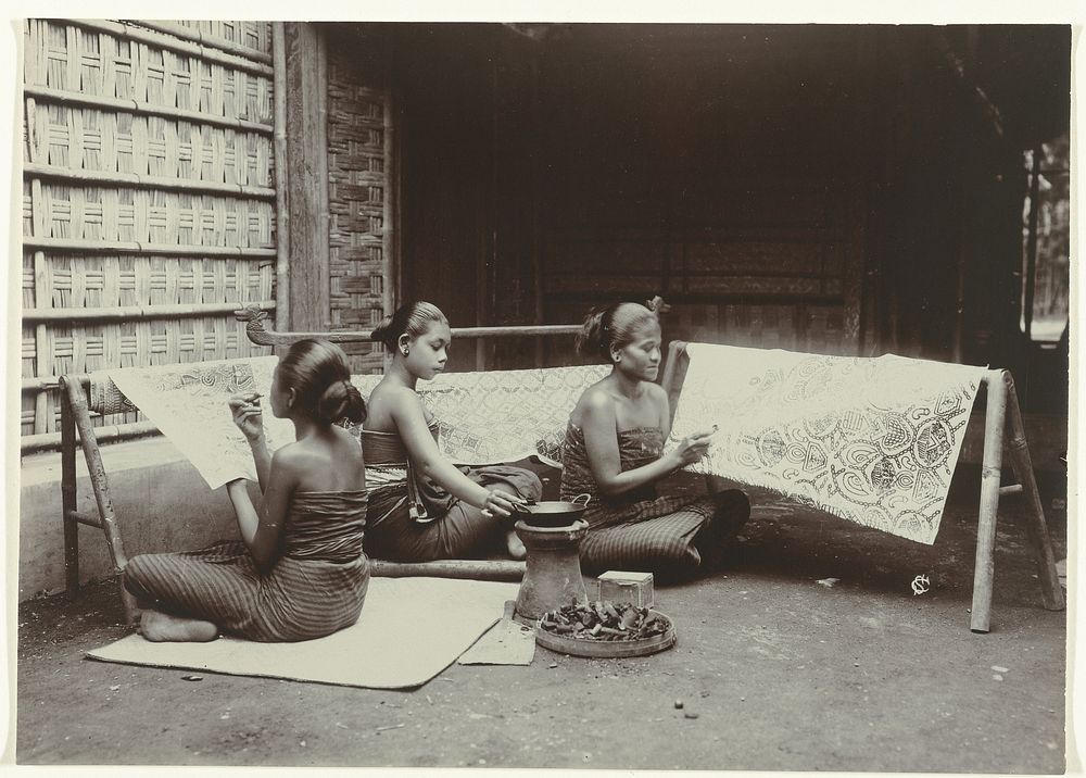 Three Javanese Women Drawing Batik Designs on Cloth (c. 1867 - c. 1910) by Kassian Céphas