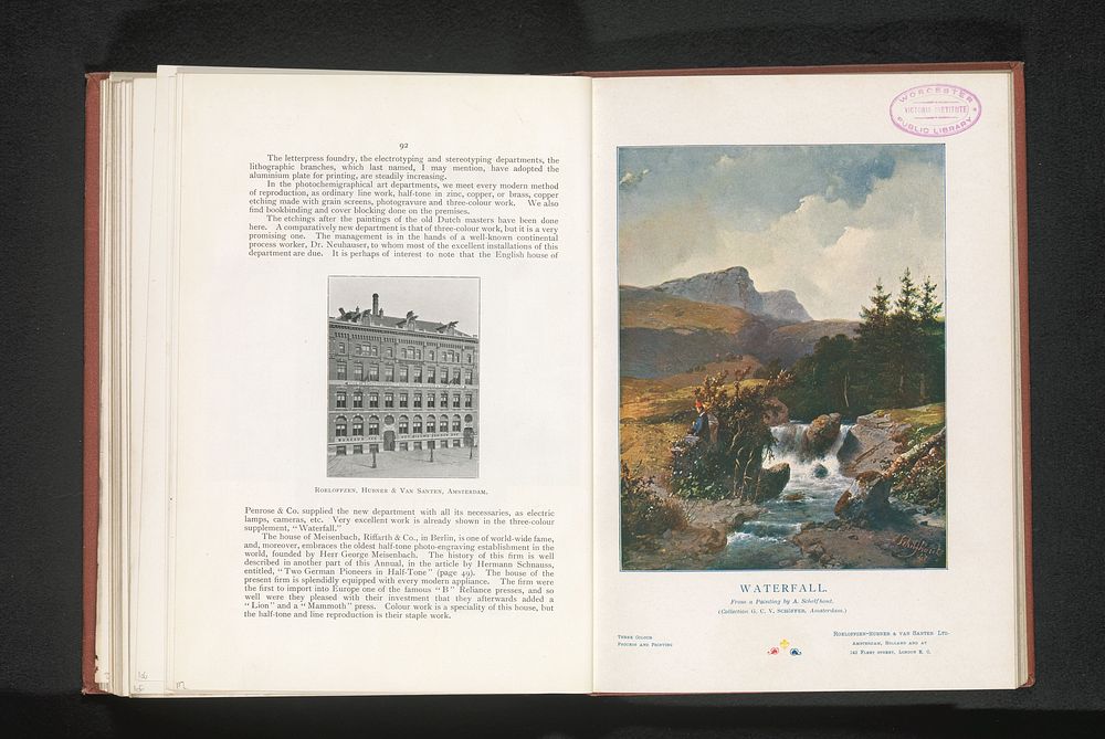 Reproductie van een schilderij van een landschap met waterval door Andreas Schelfhout (c. 1895 - in or before 1900) by…