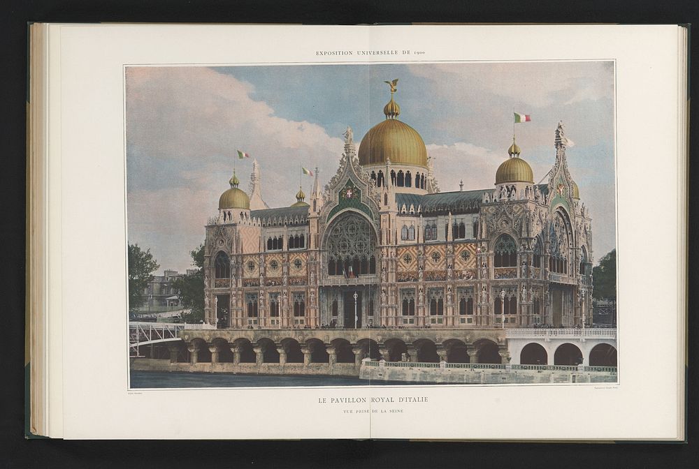 Reproductie van een prent van het Italiaanse paviljoen op de Wereldtentoonstelling van Parijs in 1900 (c. 1885 - in or…