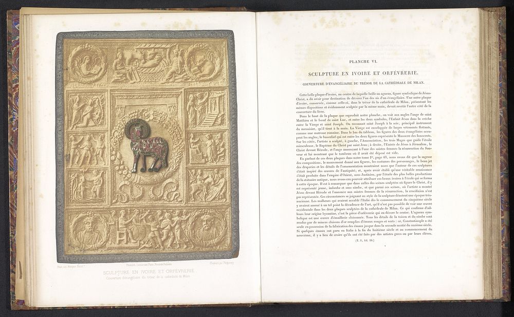 Ivoren blad van een evangeliarium met een reliëf, voorstellende het Lam Gods en scènes uit het Nieuwe Testament (c. 1859 -…